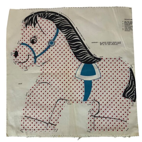 Vintage Cut & Sew Fabric Panel Polka Dot Pony Stuffed Animal Pillow 1950s 60s - Picture 2 of 4
